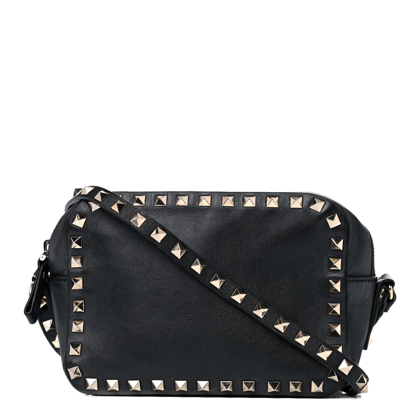Calfskin Rockstud Camera Crossbody Bag Black
