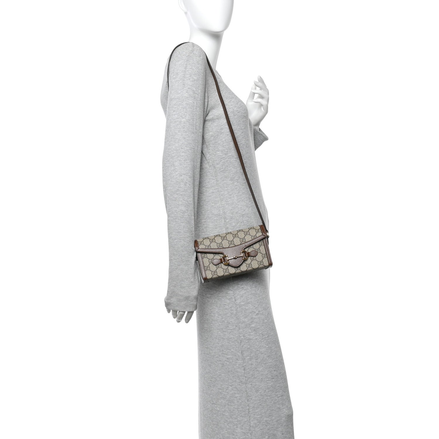 Gucci GG Supreme Monogram Mini Horsebit 1955 Shoulder Bag Beige Brown Sugar 3 of 12