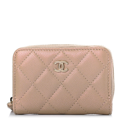 Chanel Iridescent Caviar Quilted Zip Around Coin Purse Dark Beige 1 of 7