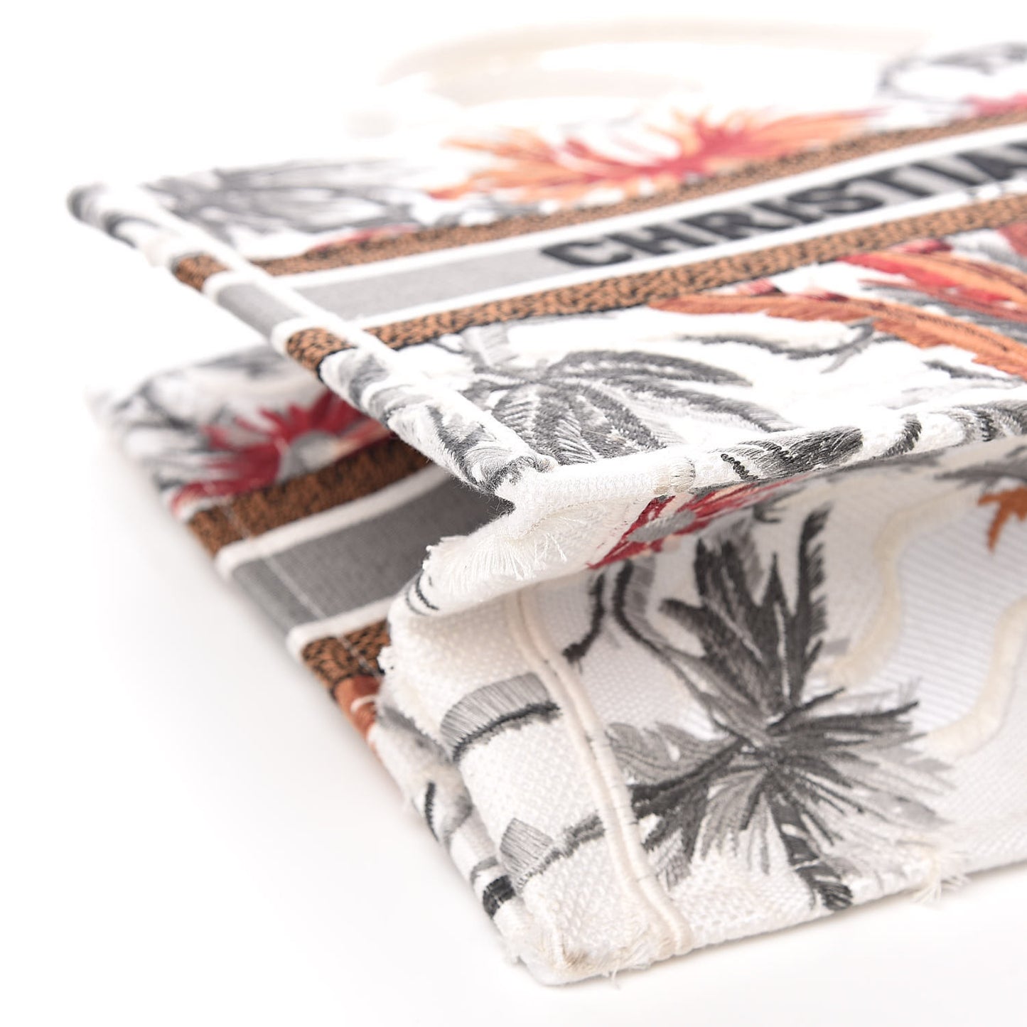 Canvas Embroidered Medium Camouflage Flowers Book Tote Latte Multicolor