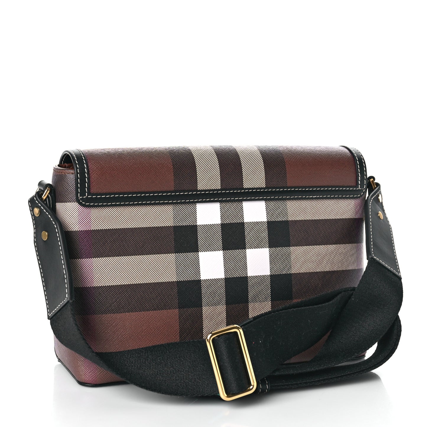 Calfskin Giant Check E-Canvas Note Crossbody Bag Dark Birch Brown