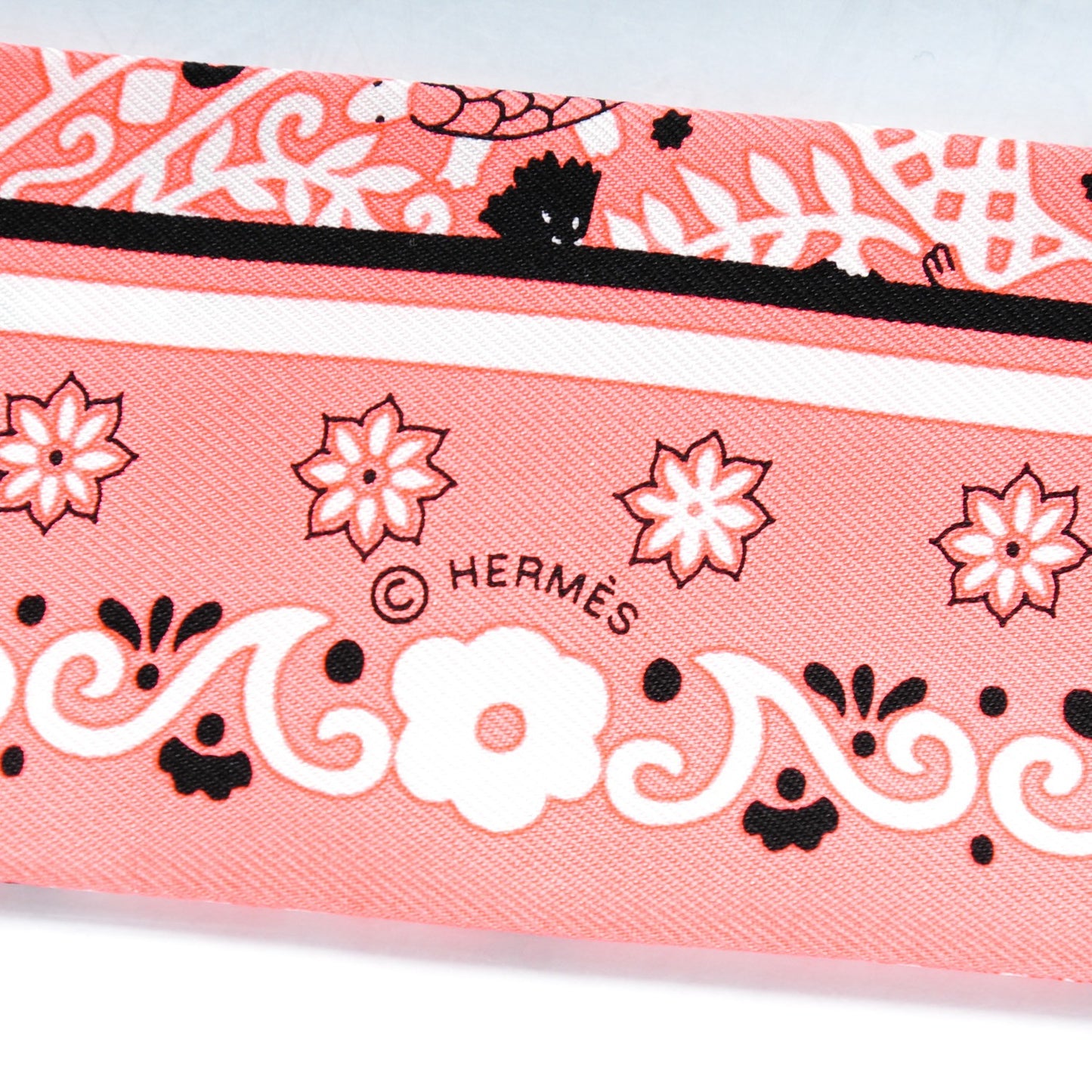 Silk Peuple Du Vent Bandana Twilly Rose Malabar Noir Blanc