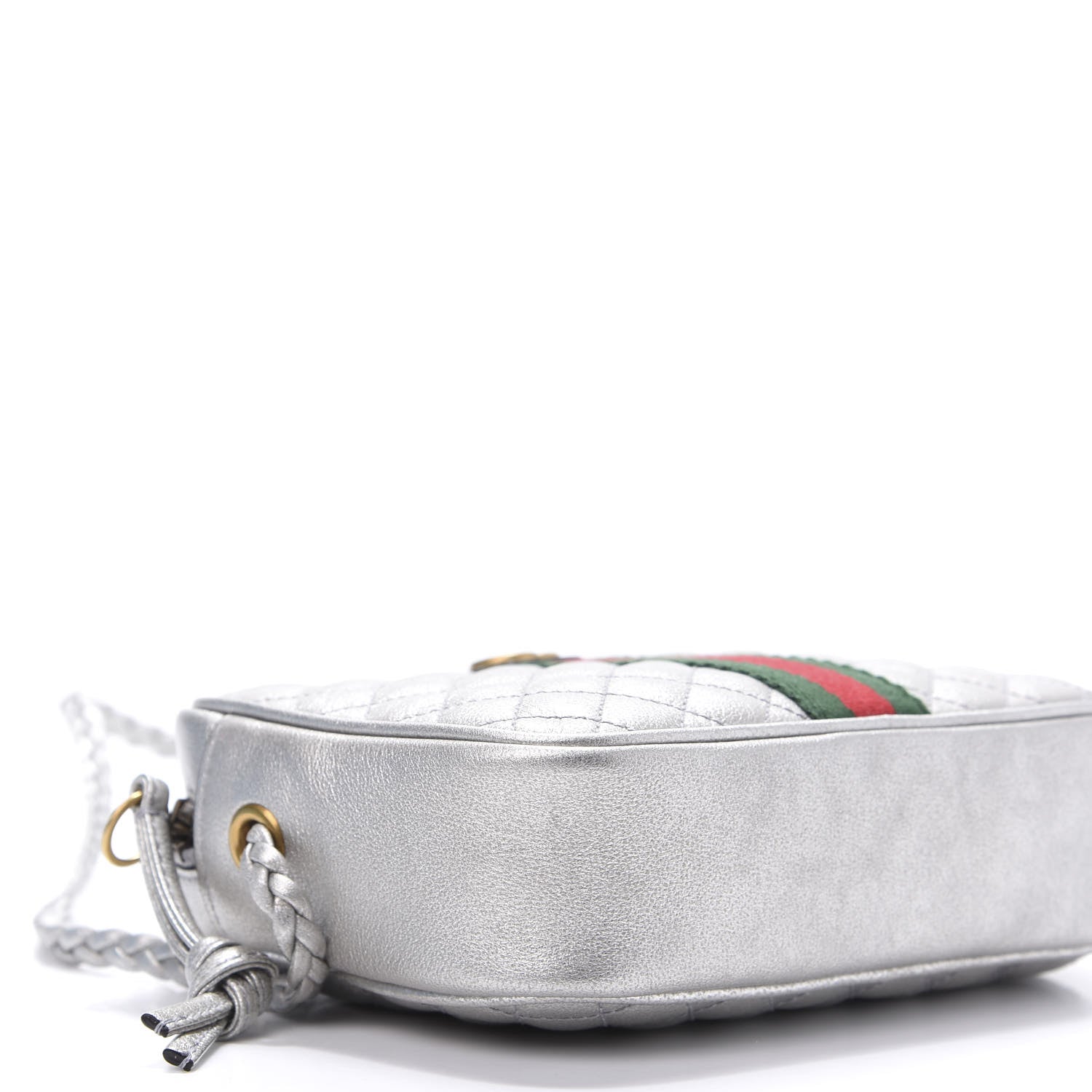 Gucci Laminated Nappa Web Trapuntata Mini GG Shoulder Bag Argento 8 of 12