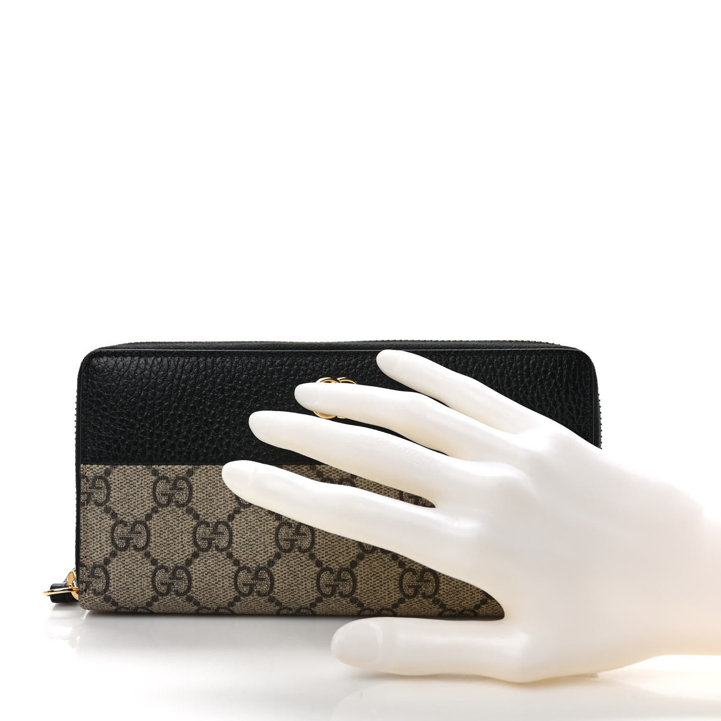 Dollar Calfskin GG Supreme Monogram GG Marmont Zip Around Wallet Black Beige Ebony