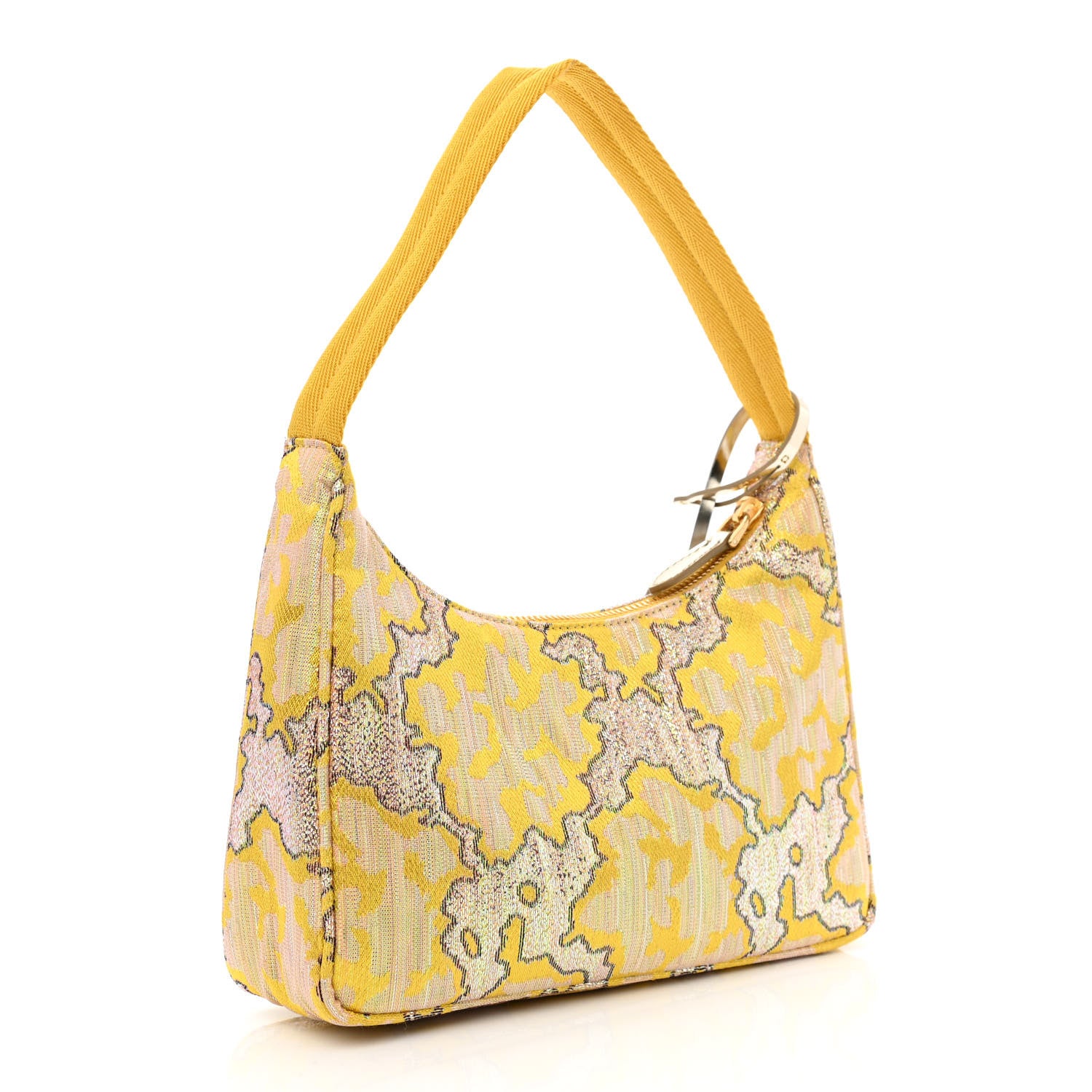 Prada Broccato Mini Re-Edition 2000 Bag Limone Lurex 3 of 10