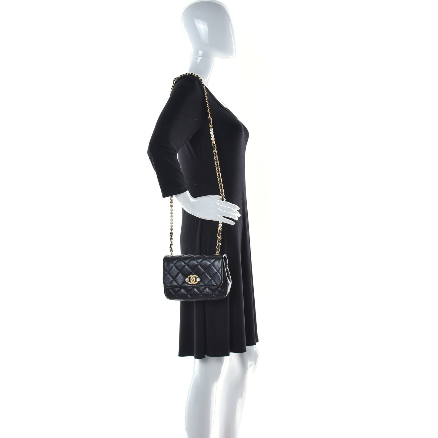 Calfskin Quilted Mini Pearl Flap Bag Black