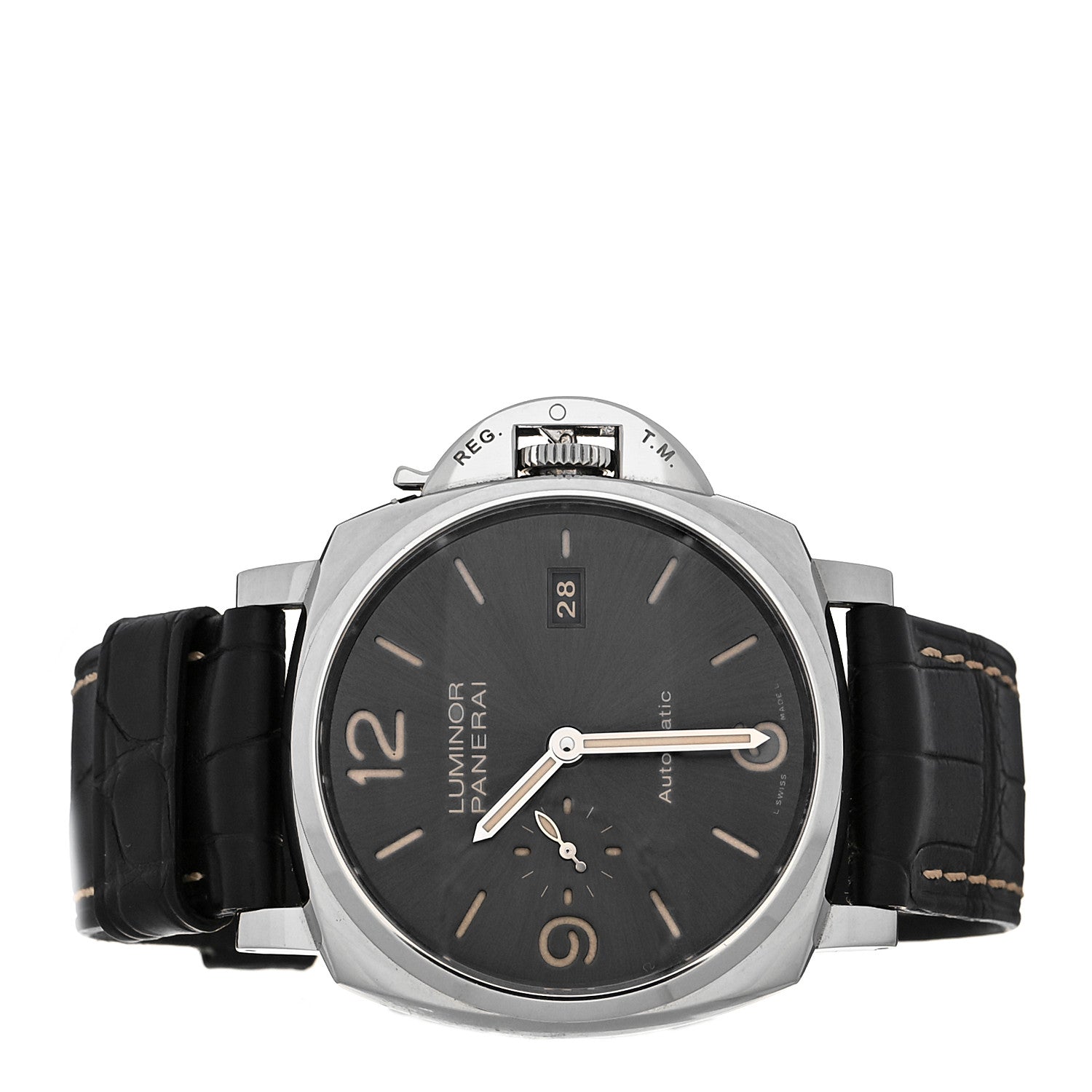 Panerai Stainless Steel Alligator 45mm Luminor Due 3 Day Power Reserve Automatic Watch Black PAM00943 2 of 5
