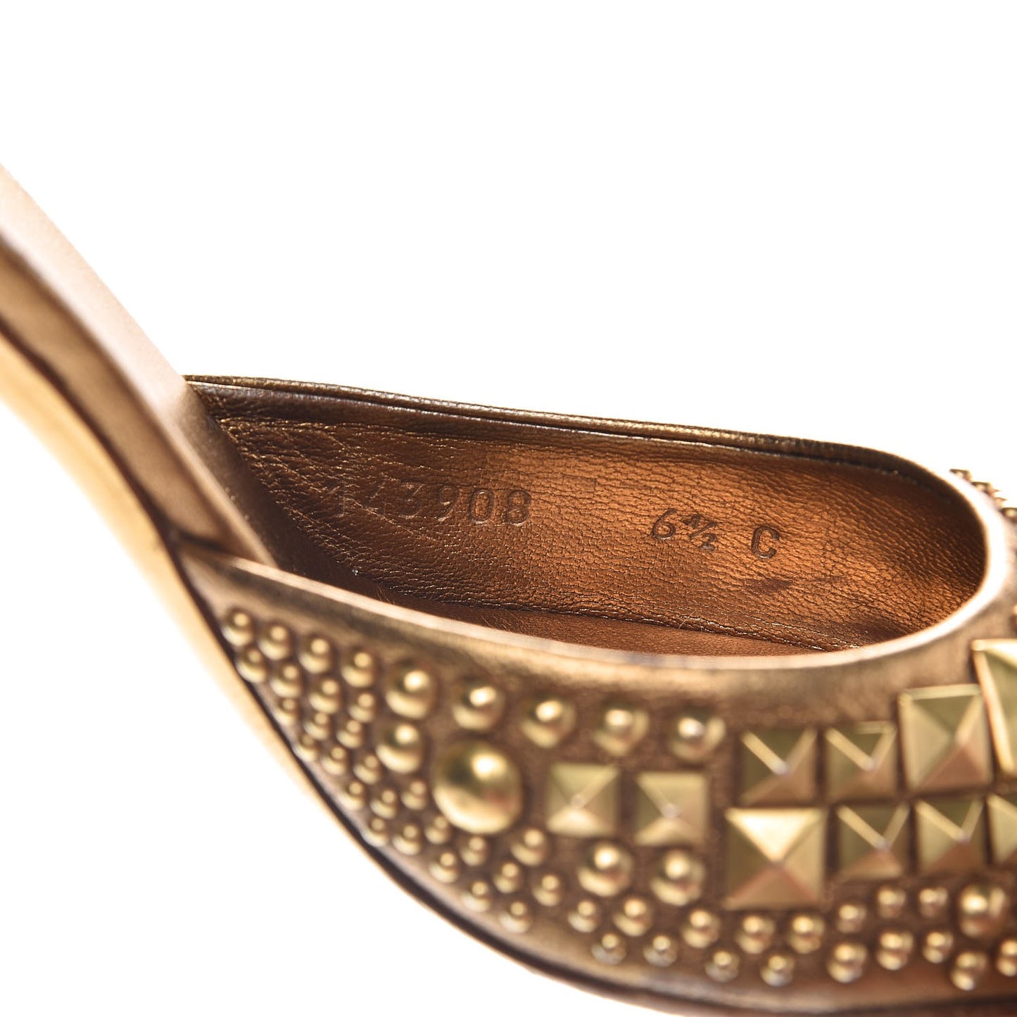 Calfskin Studded Peep Toe Mules 6.5 Gold