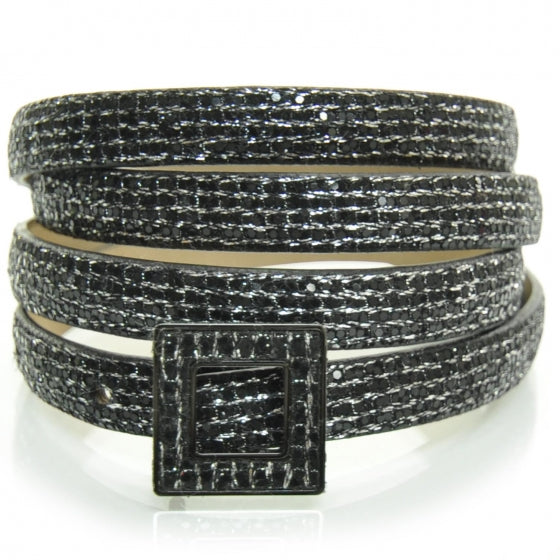 Crystal Skinny Belt Metallic Black