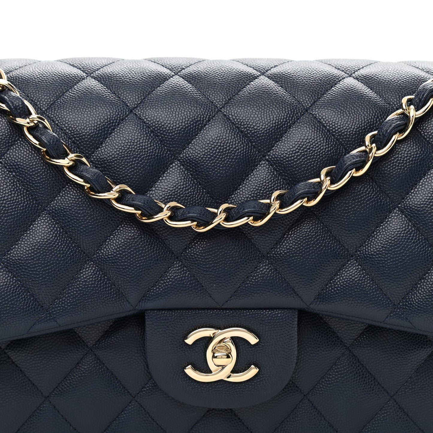 Caviar Quilted Jumbo Double Flap Navy Blue