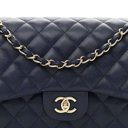 Chanel Caviar Quilted Jumbo Double Flap Navy Blue 7 of 9