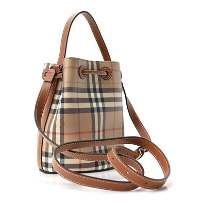 Burberry E-Canvas Vintage Check Mini Drawstring Bucket Bag Briar Brown 3 of 10