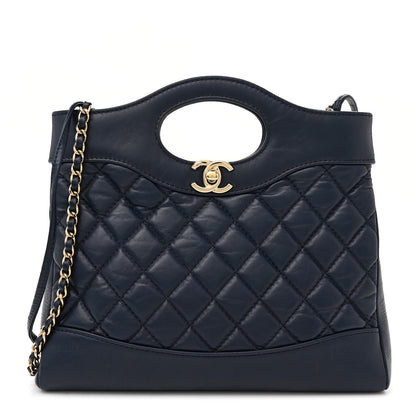 Chanel Shiny Crumpled Calfskin Quilted Mini 31 Shopping Bag Navy Blue 1 of 9