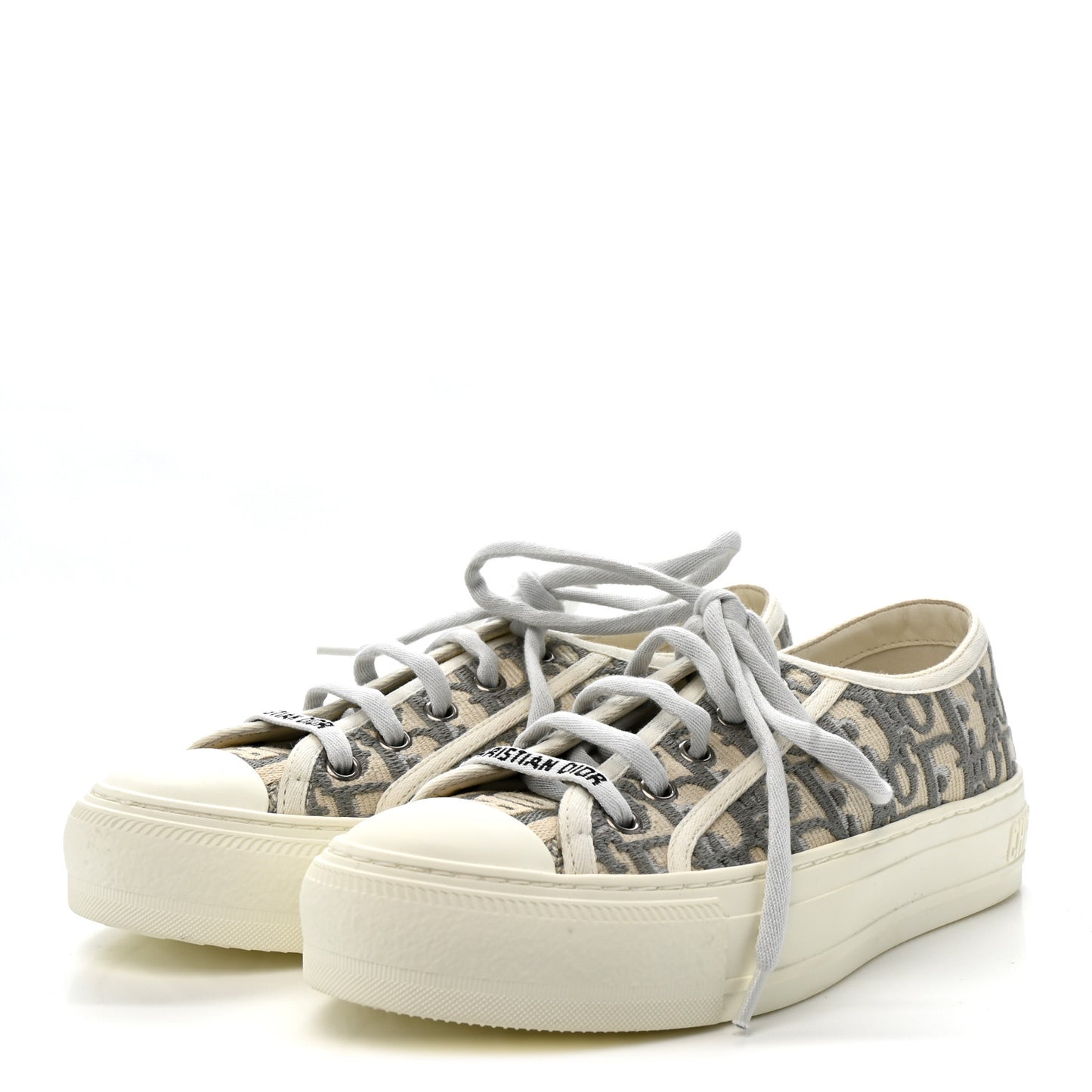 Canvas Oblique Walk'N'Dior Low Top Sneakers 35.5 Grey Stone