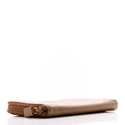 Prada Saffiano Triangle Zip Around Wallet Caramel 4 of 9