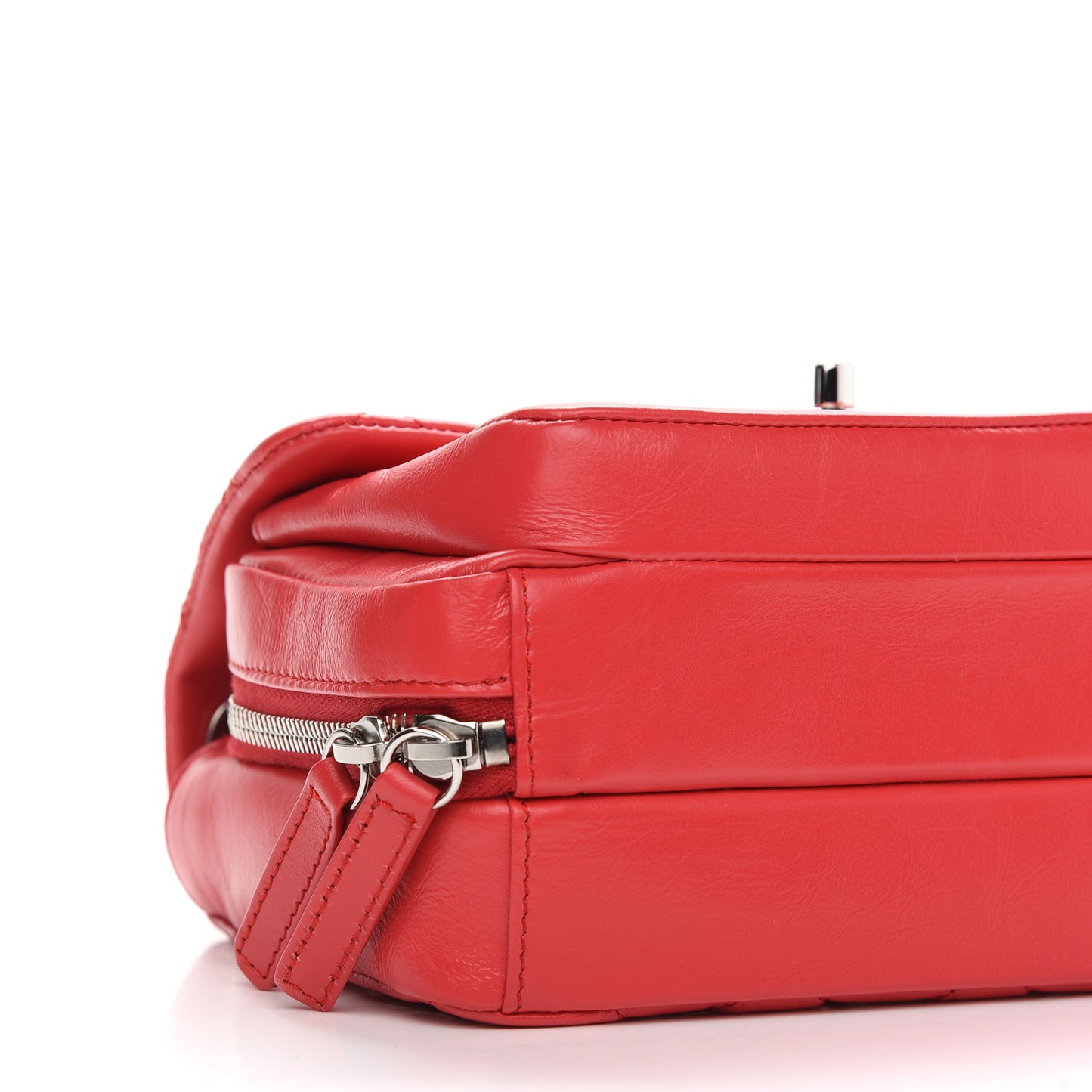 Aged Calfskin Quilted Express Zip Around Flap Red