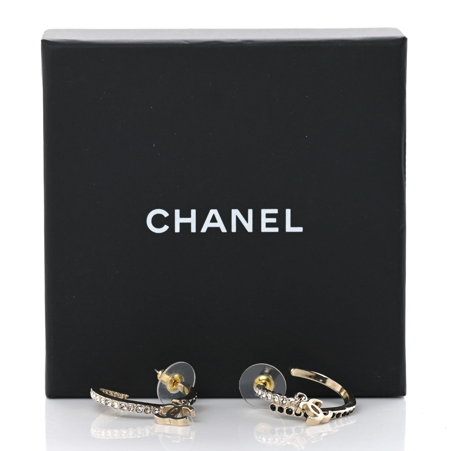 Crystal CC Hoop Earrings Gold Black