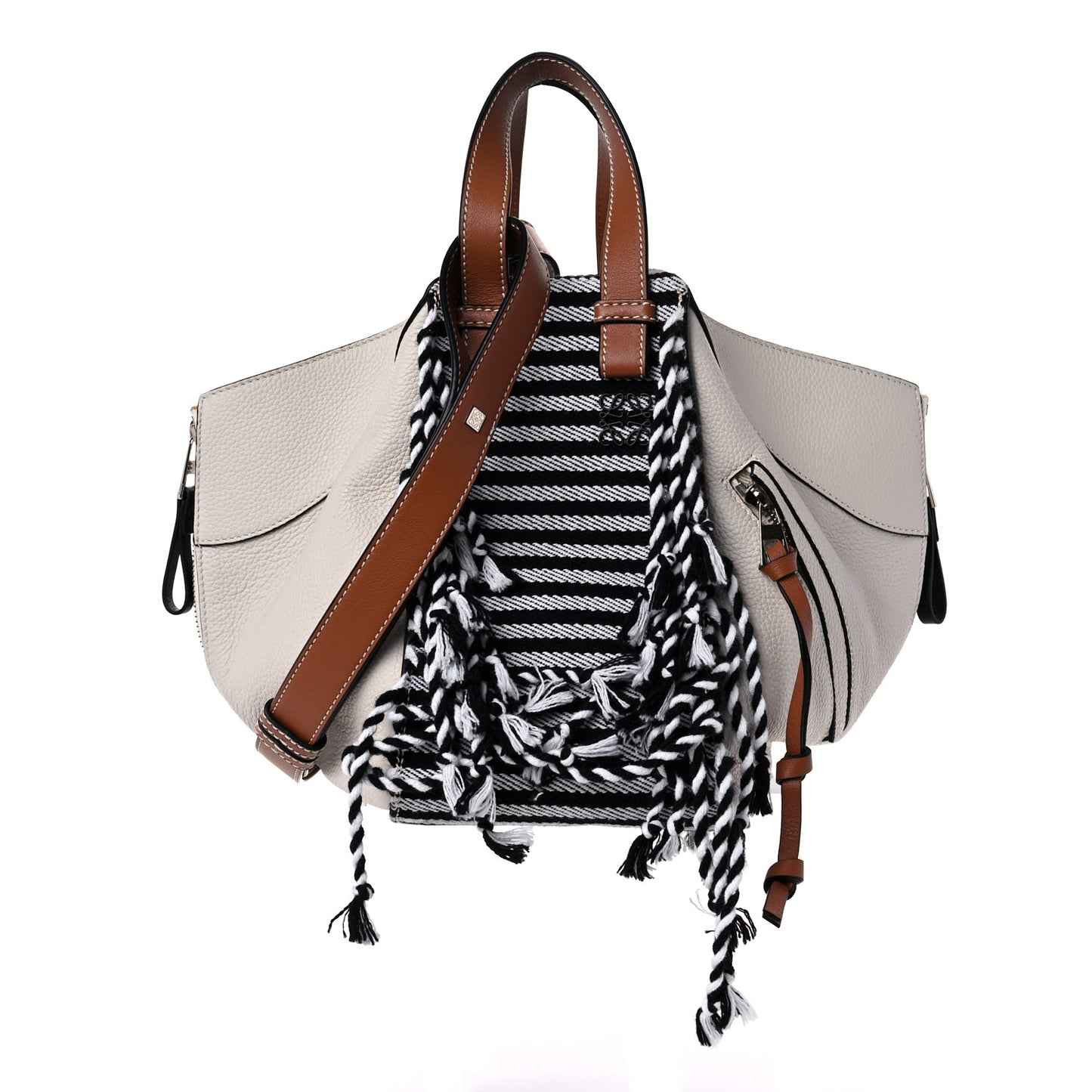 Calfskin Stripe Small Hammock Shoulder Bag Tan Black