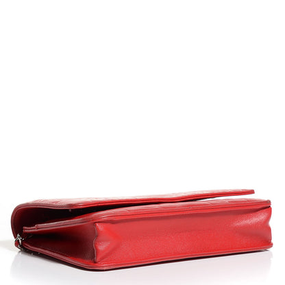 Chanel Lambskin Camellia Embossed Wallet On Chain WOC Red 4 of 10