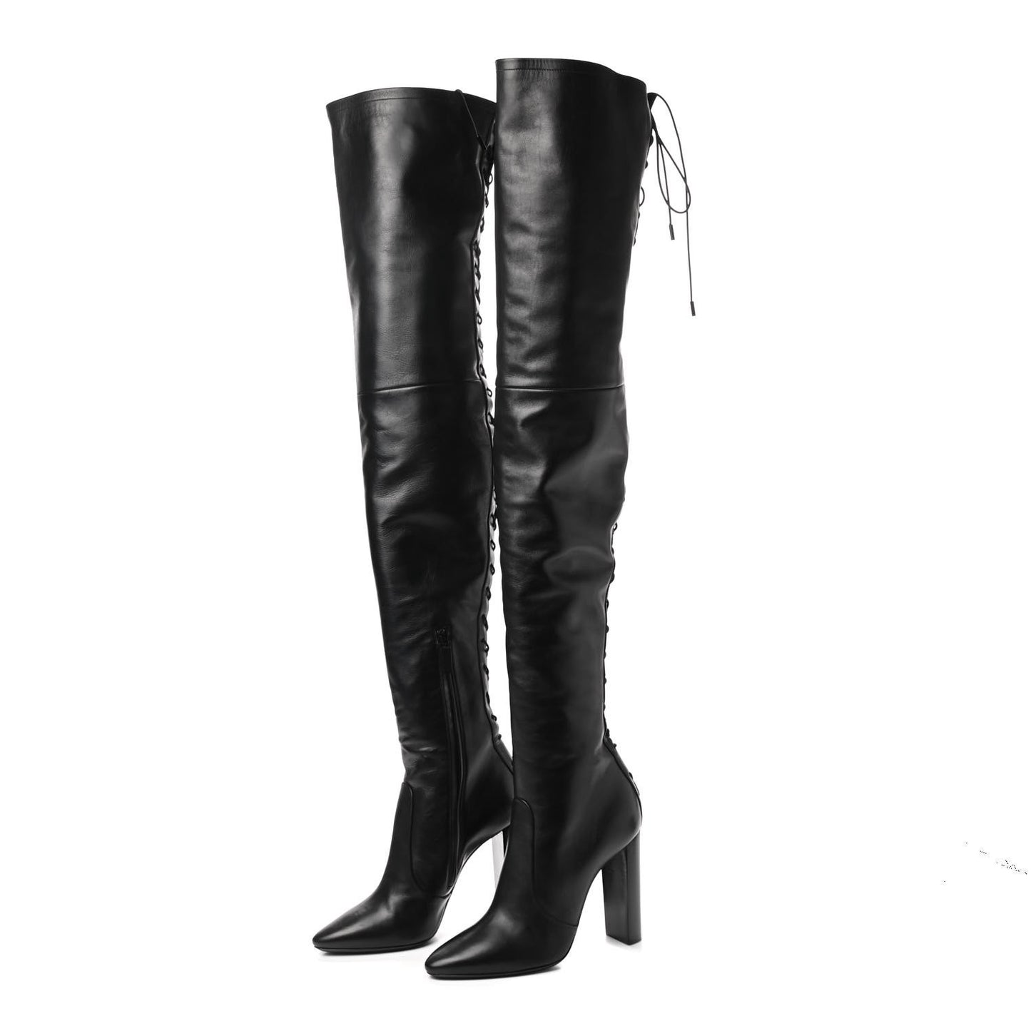 Calfskin Moon Lace up Over The Knee Boots 39 Black