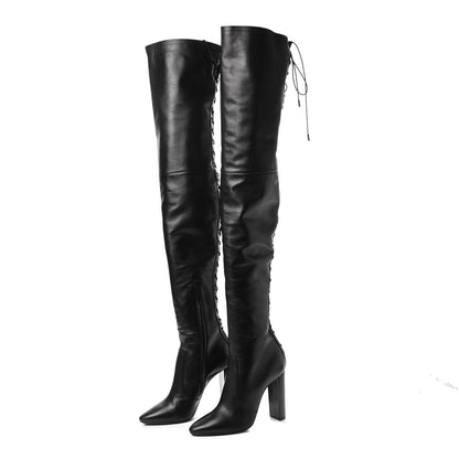 Saint Laurent Calfskin Moon Lace up Over The Knee Boots 39 Black 2 of 7