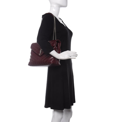 Saint Laurent Calfskin Y Quilted Monogram Medium Loulou Chain Satchel Rouge Legion 2 of 10