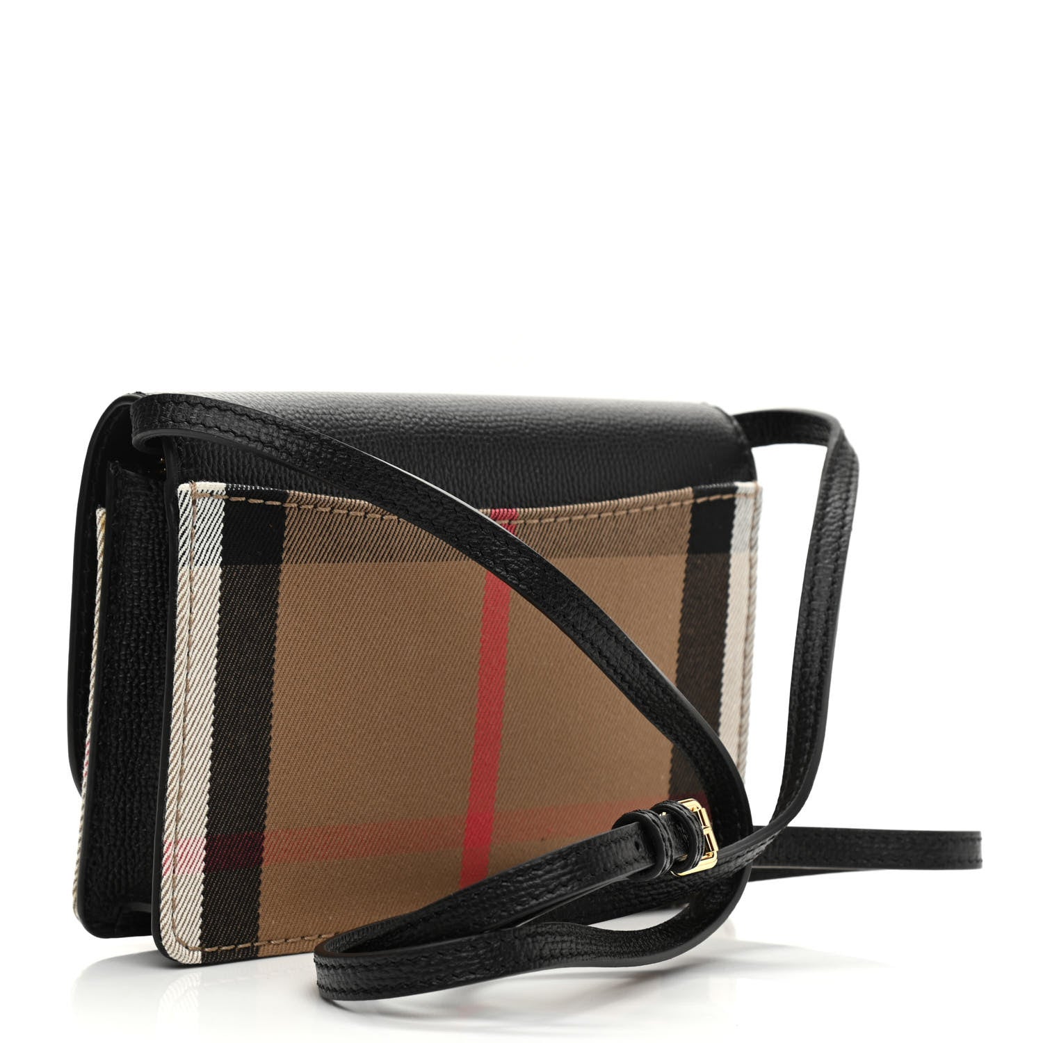 Burberry Grained Calfskin House Check Tartan Mix Hampshire Wallet On Chain Black 2 of 7