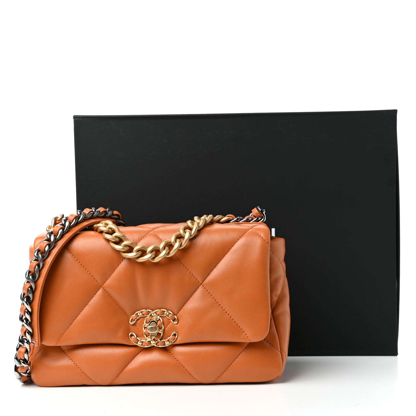 Lambskin Quilted Medium Chanel 19 Flap Light Brown