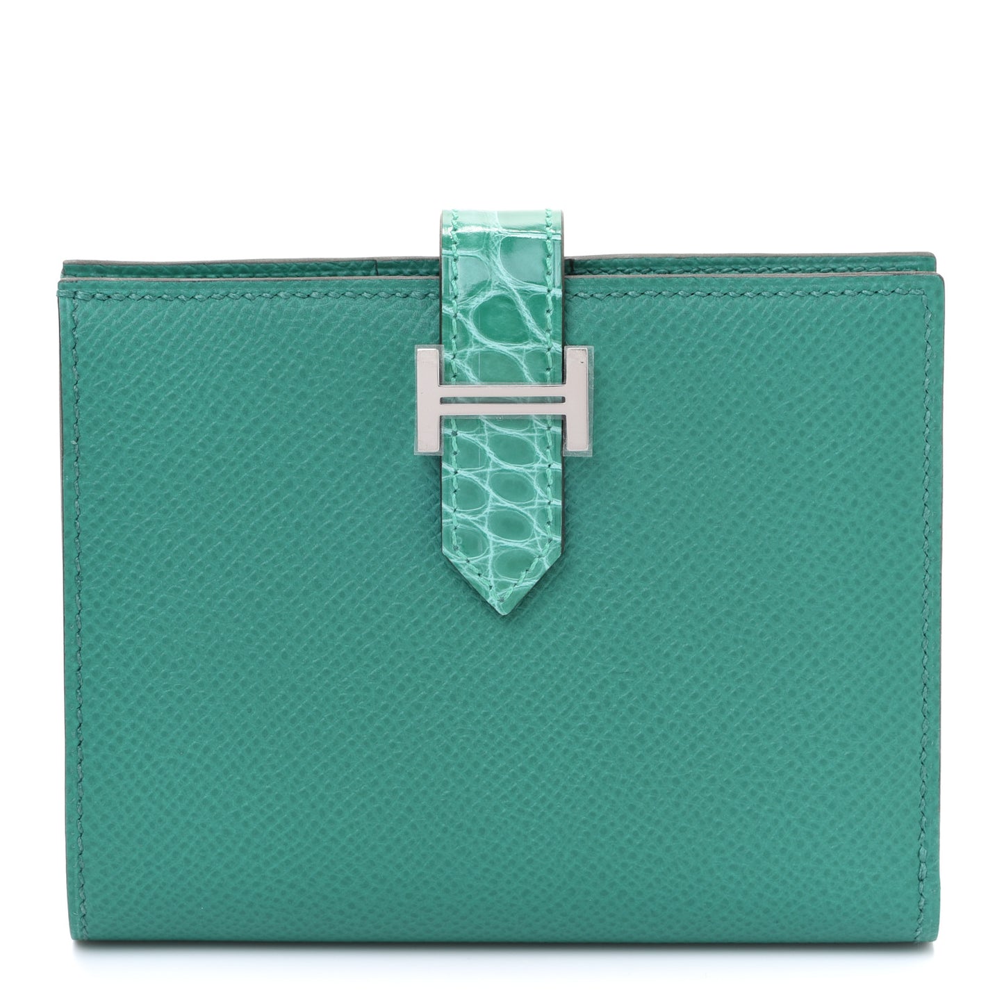 Epsom Shiny Alligator Bearn Touch Compact Wallet Vert Jade