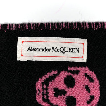 Alexander McQueen Wool Reversible Upside Down Skull Scarf Black Pink 4 of 4