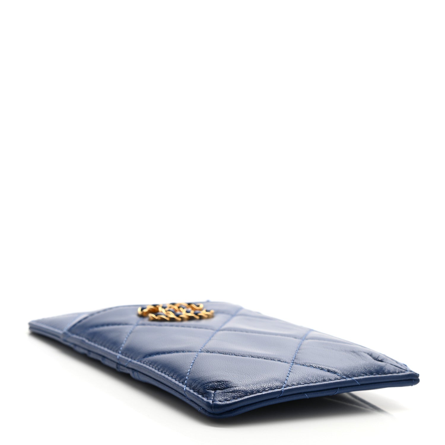 Chanel Shiny Goatskin Quilted Chanel 19 Flat Wallet Pouch Blue 4 of 8