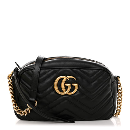 Gucci Calfskin Matelasse Small GG Marmont Chain Shoulder Bag Black 1 of 11