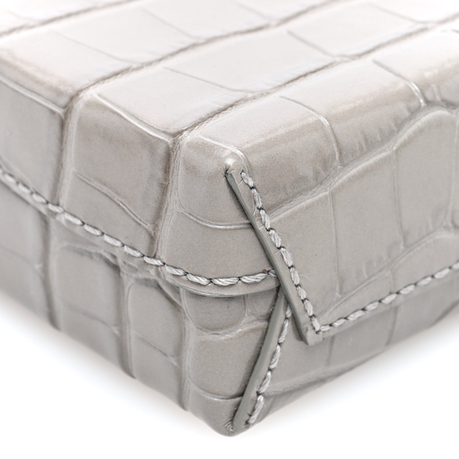 Balenciaga Calfskin Crocodile Embossed Logo Shopping Phone Holder Bag Steel Grey 8 of 9
