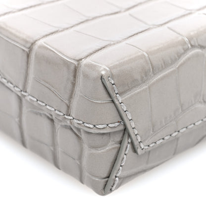 Balenciaga Calfskin Crocodile Embossed Logo Shopping Phone Holder Bag Steel Grey 8 of 9
