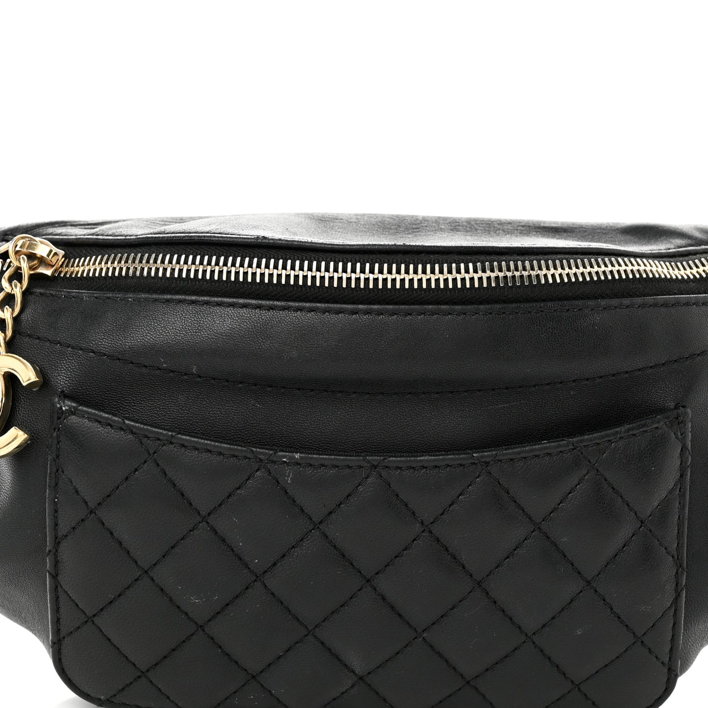 Lambskin Quilted Waist Bag Fanny Pack Black