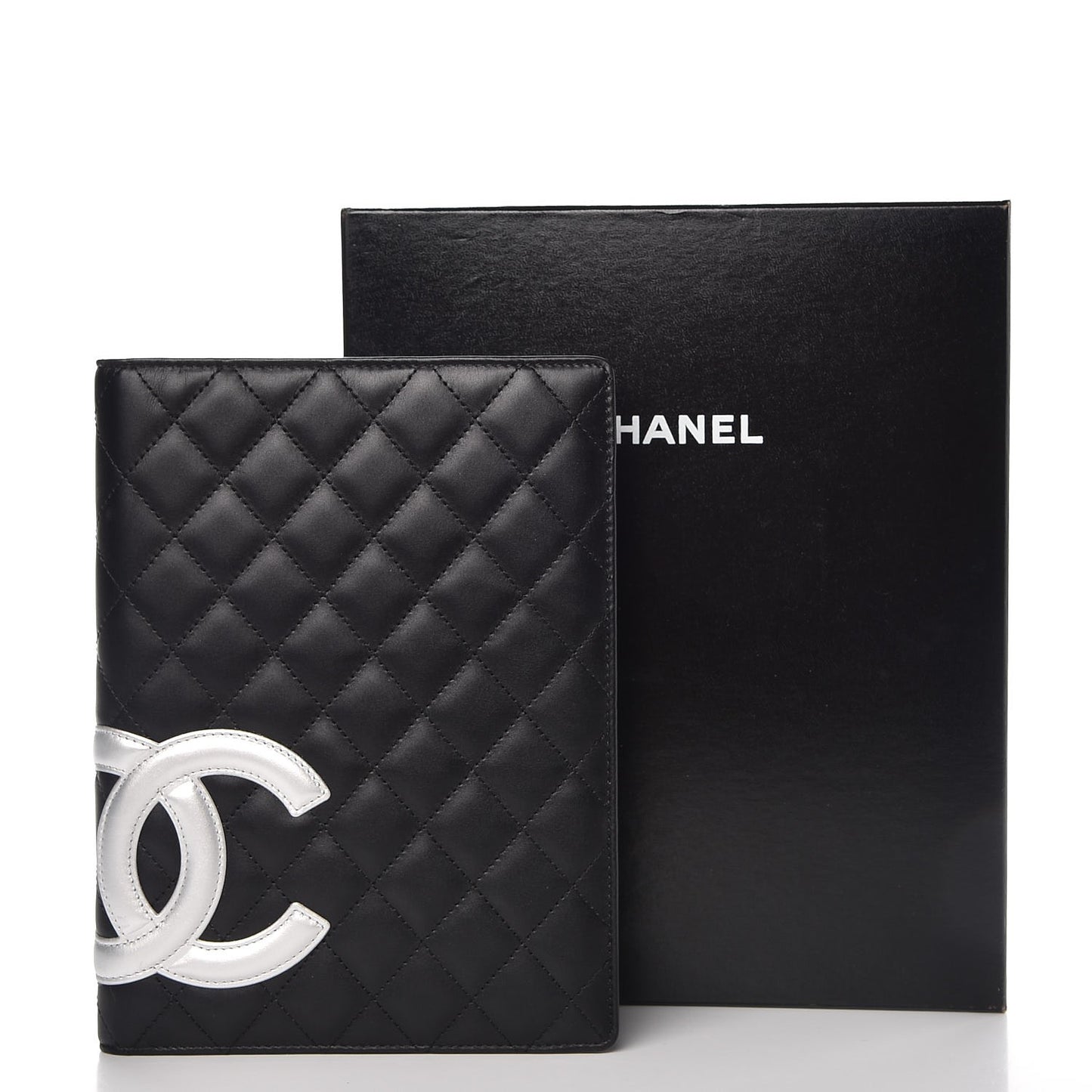 Calfskin Quilted Large Cambon Agenda Planner Black Silver