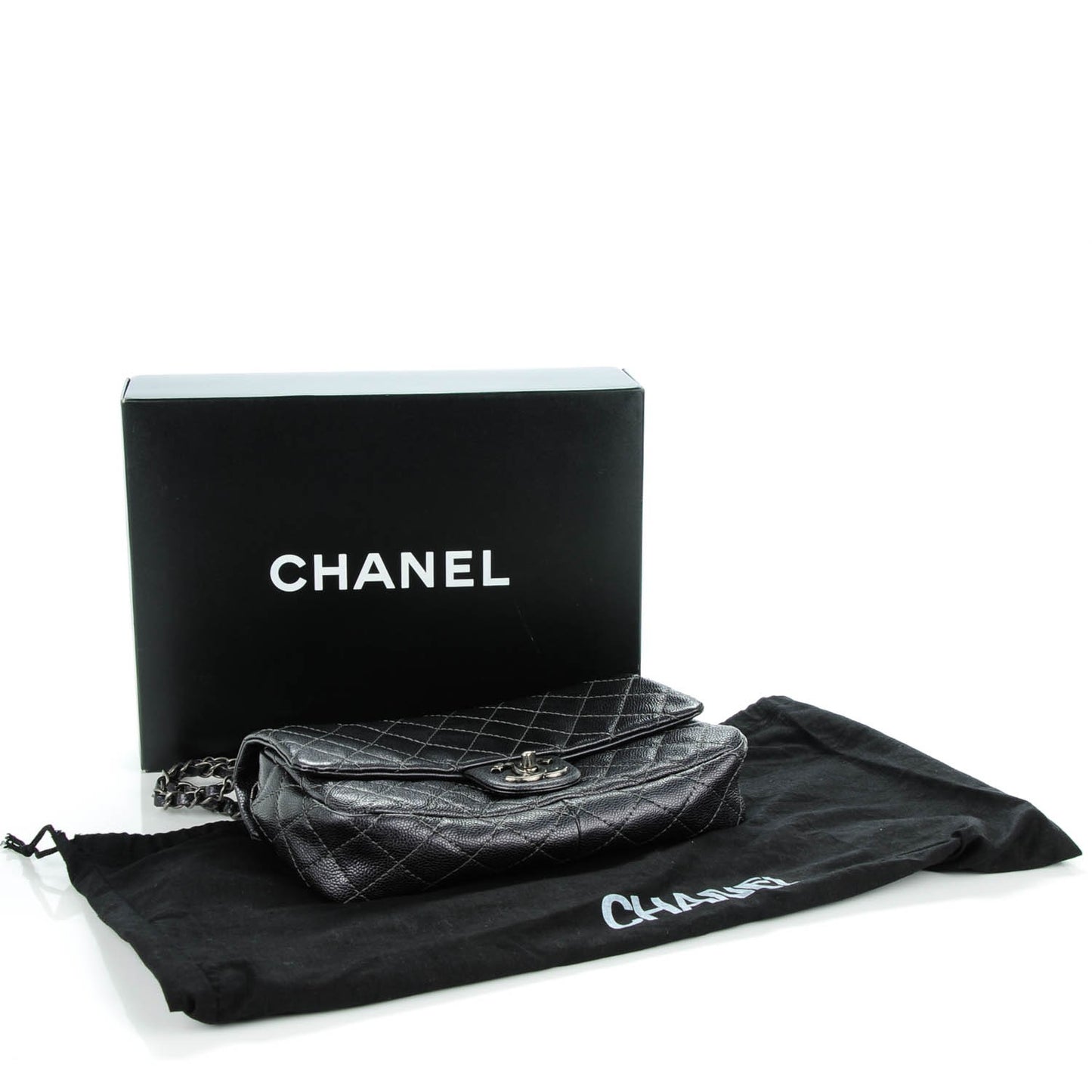 Caviar Quilted Jumbo Easy Flap Argent