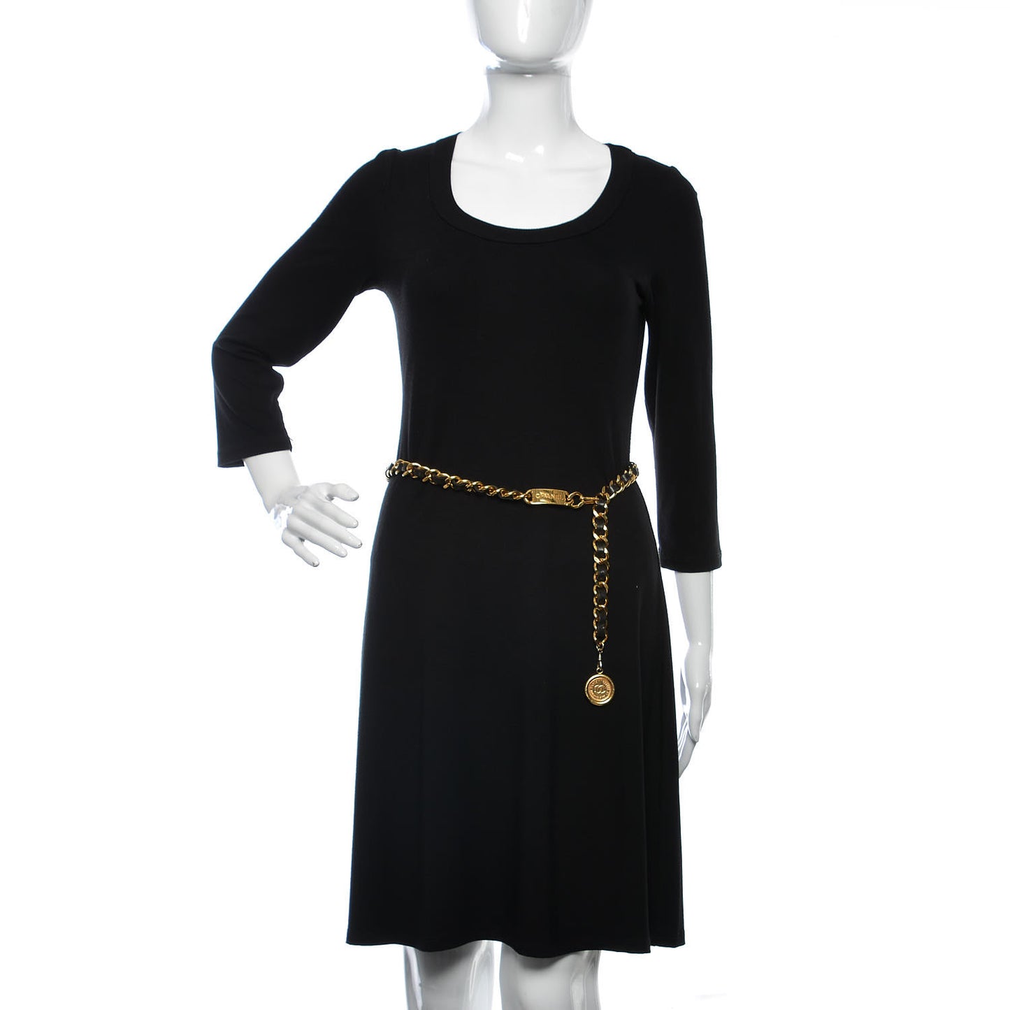 Lambskin Chain CC Medallion Belt Black Gold
