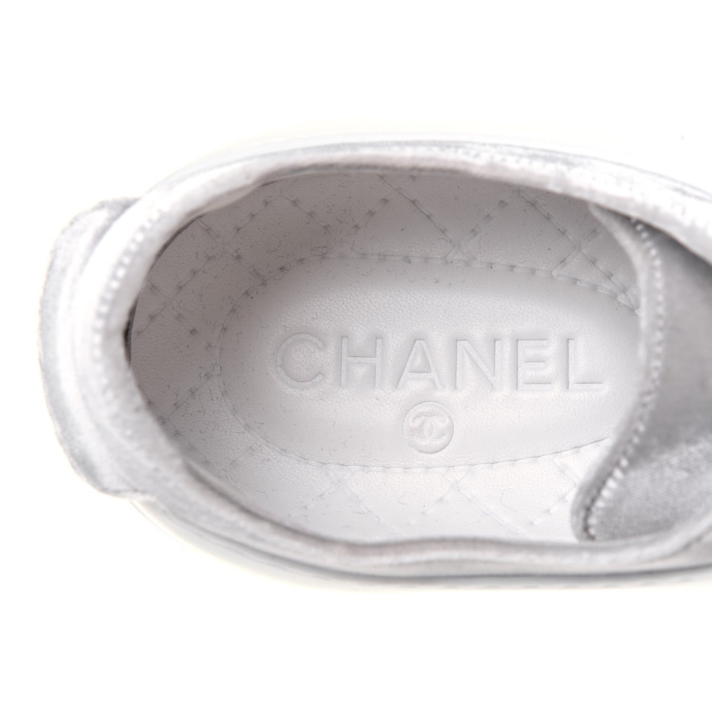Calfskin Velvet Womens CC Sneakers 41.5 White Silver