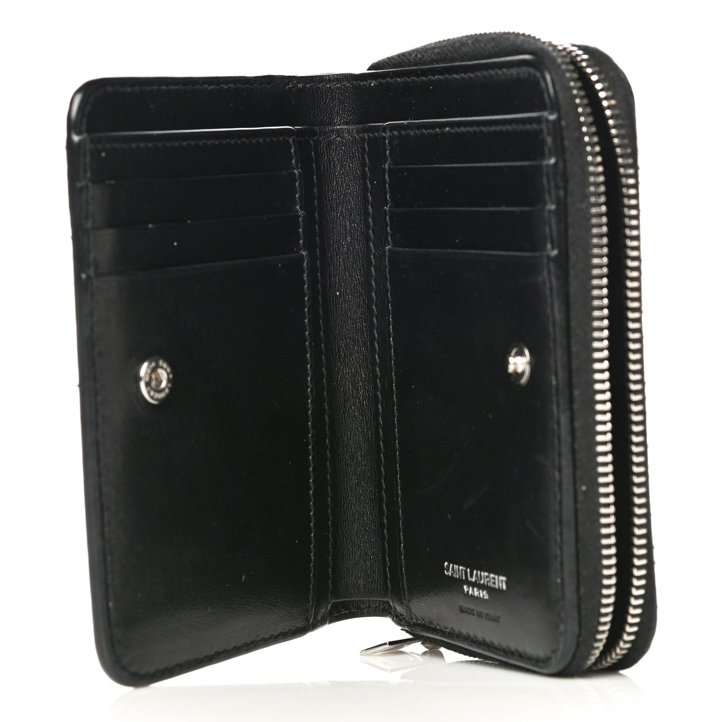 Calfskin Crocodile Embossed Monogram Compact Wallet Black