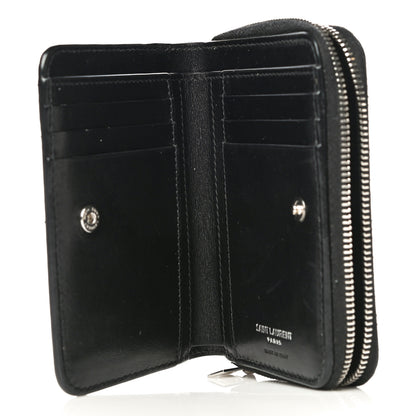 Saint Laurent Calfskin Crocodile Embossed Monogram Compact Wallet Black 5 of 13