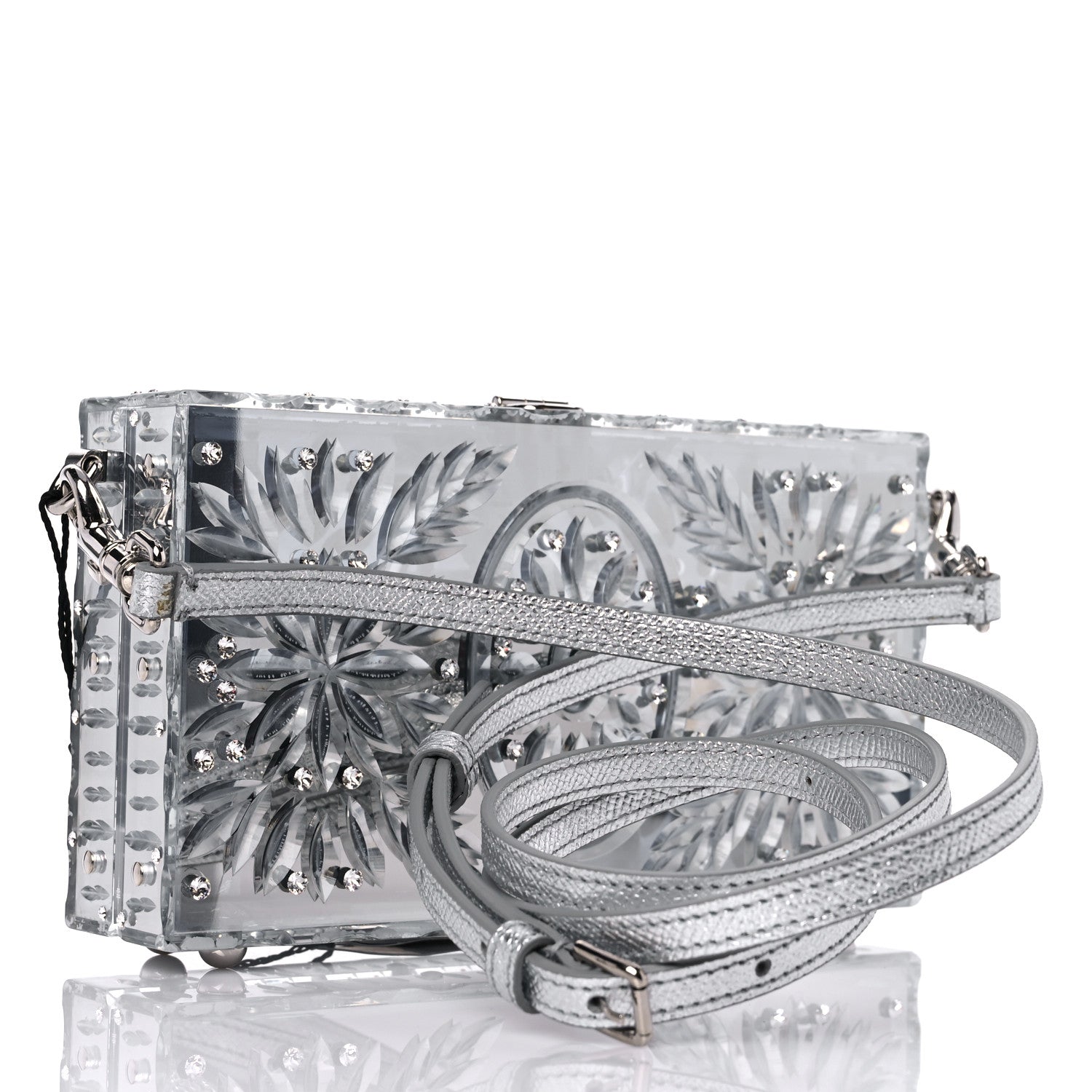 Dolce & Gabbana Crystal Embellished Plexiglass Dolce Box Clutch Silver 3 of 10