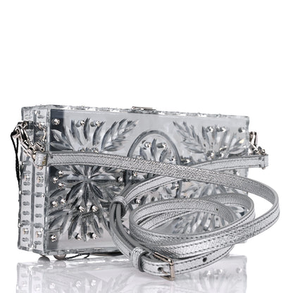 Dolce & Gabbana Crystal Embellished Plexiglass Dolce Box Clutch Silver 3 of 10