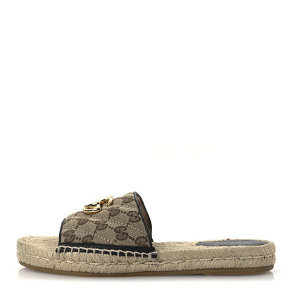 Gucci Monogram Matelasse GG Marmont Espadrille 20mm Slide Sandals 37.5 Beige Ebony Black 1 of 14