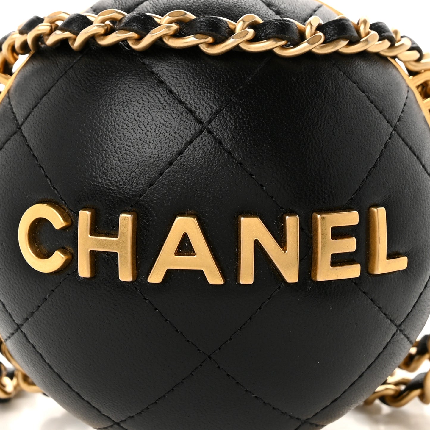 Lambskin Quilted Sphere Minaudiere Chain Clutch Black