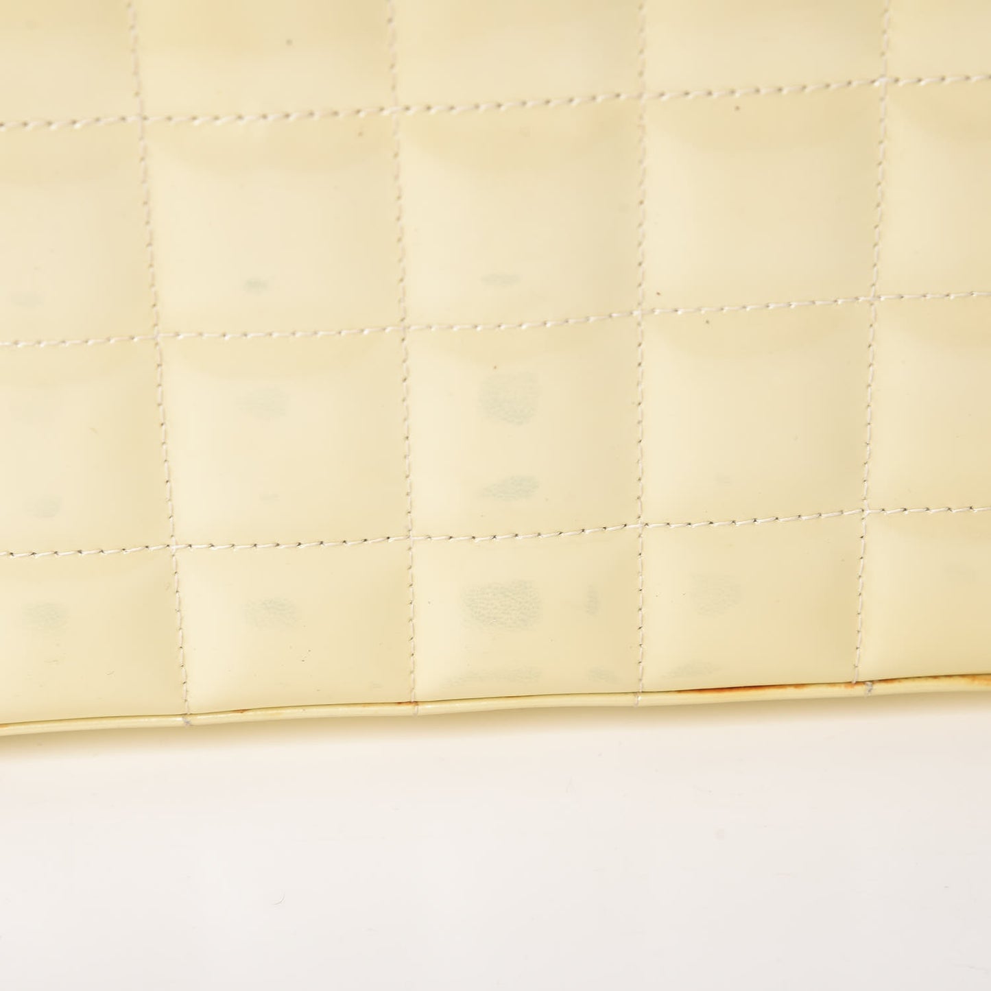 Patent Quilted East West Chocolate Bar Flap White