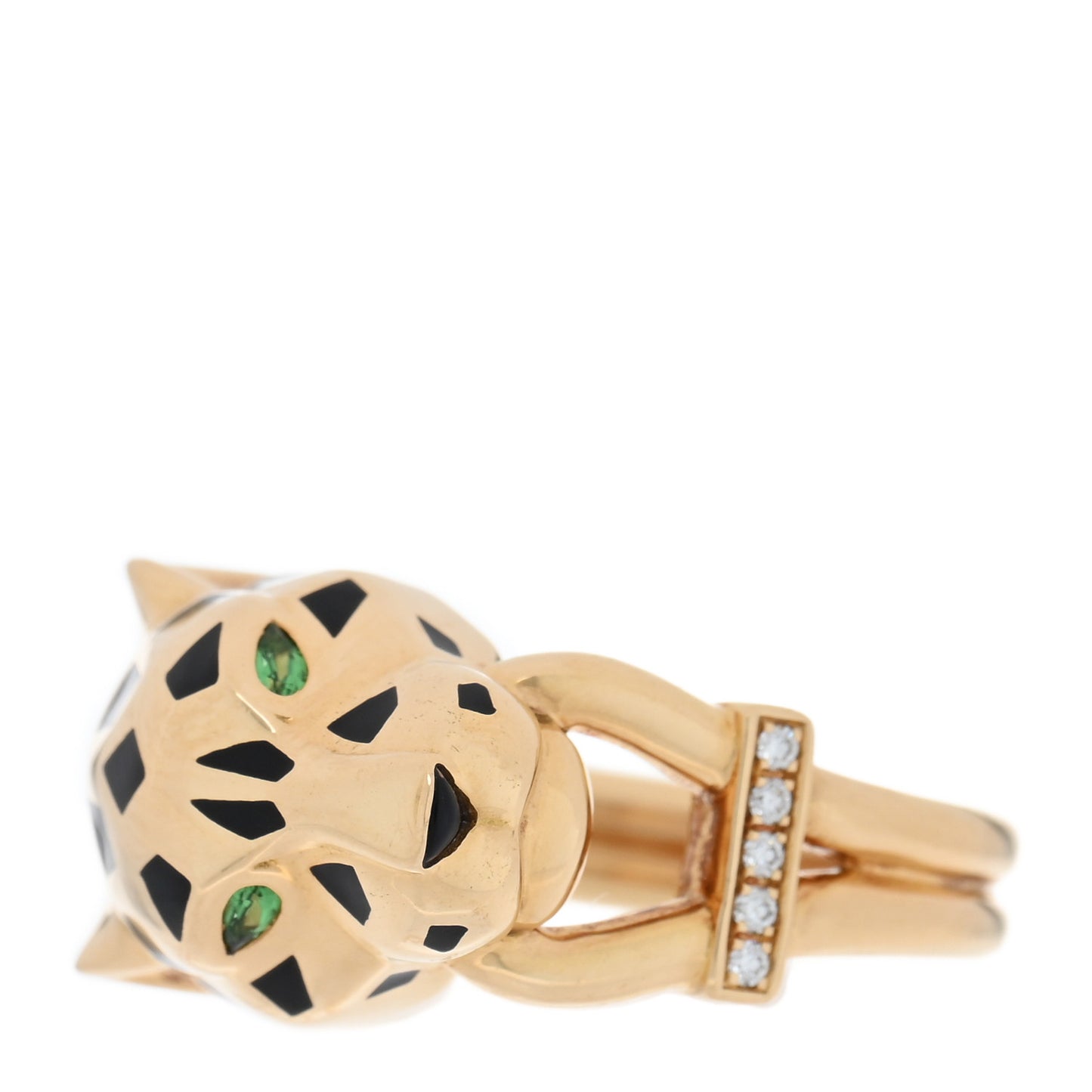 18K Yellow Gold Diamond Tsavorite Garnet Black Onyx Panthere de Cartier Ring 54 7