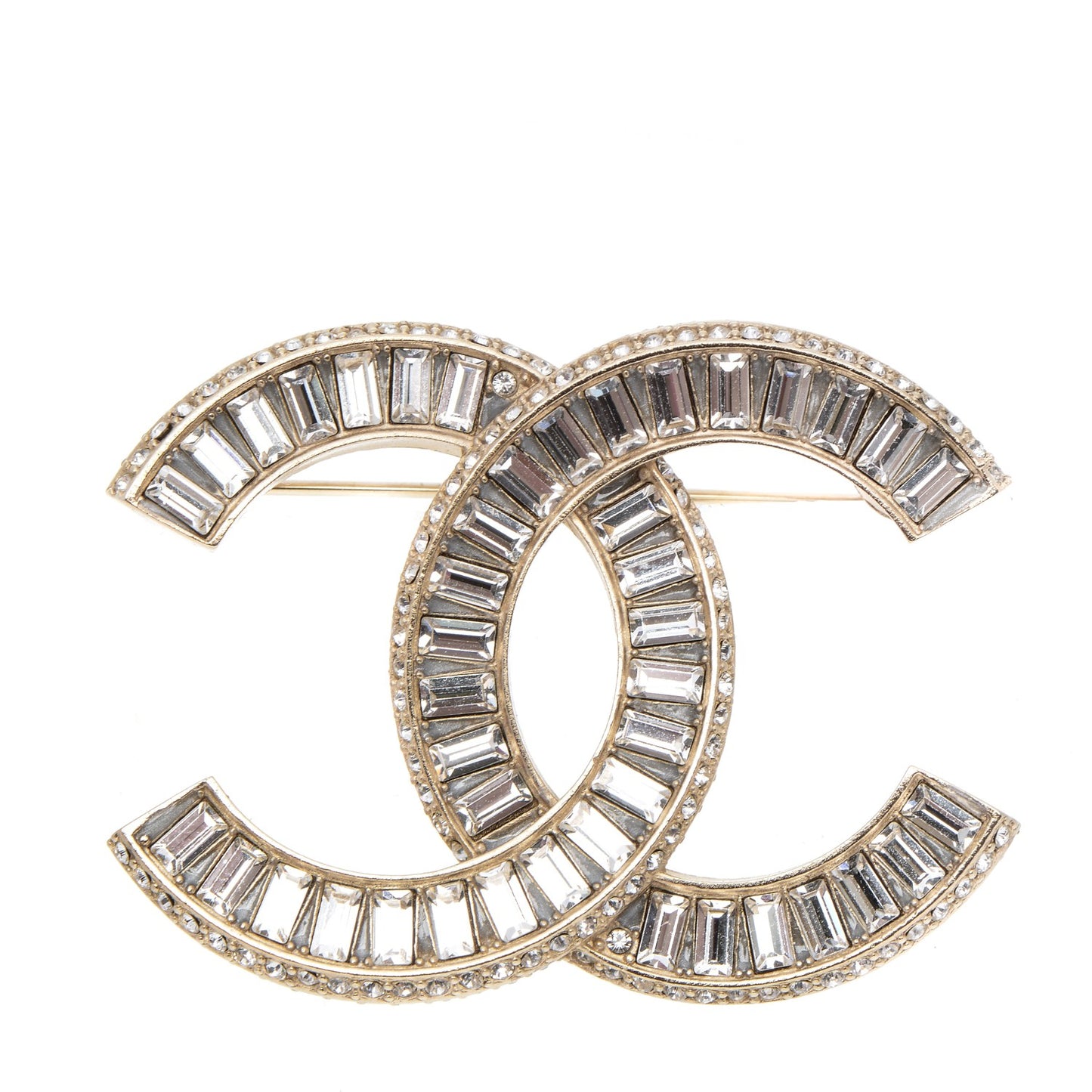Baguette Crystal CC Brooch Light Gold