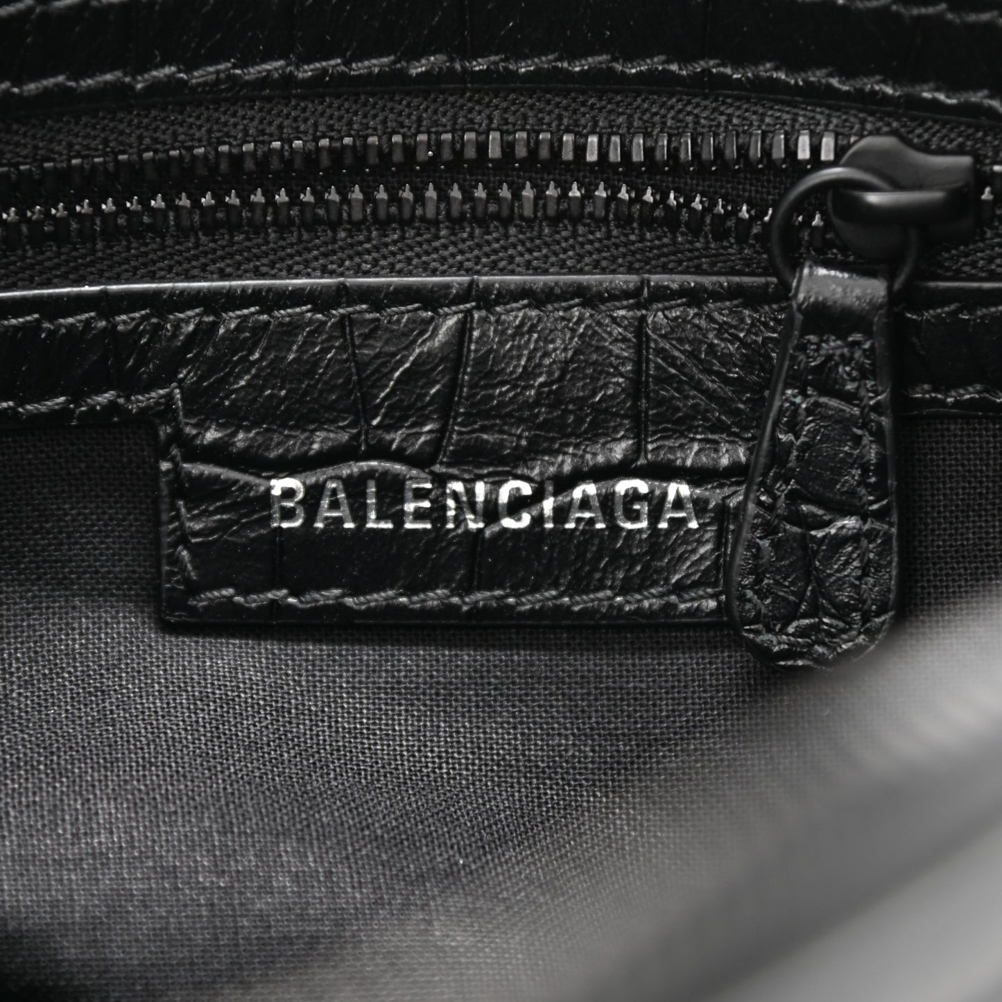 Extra Supple Calfskin Crocodile Embossed Monochrome Small Le Cagole Shoulder Bag Black