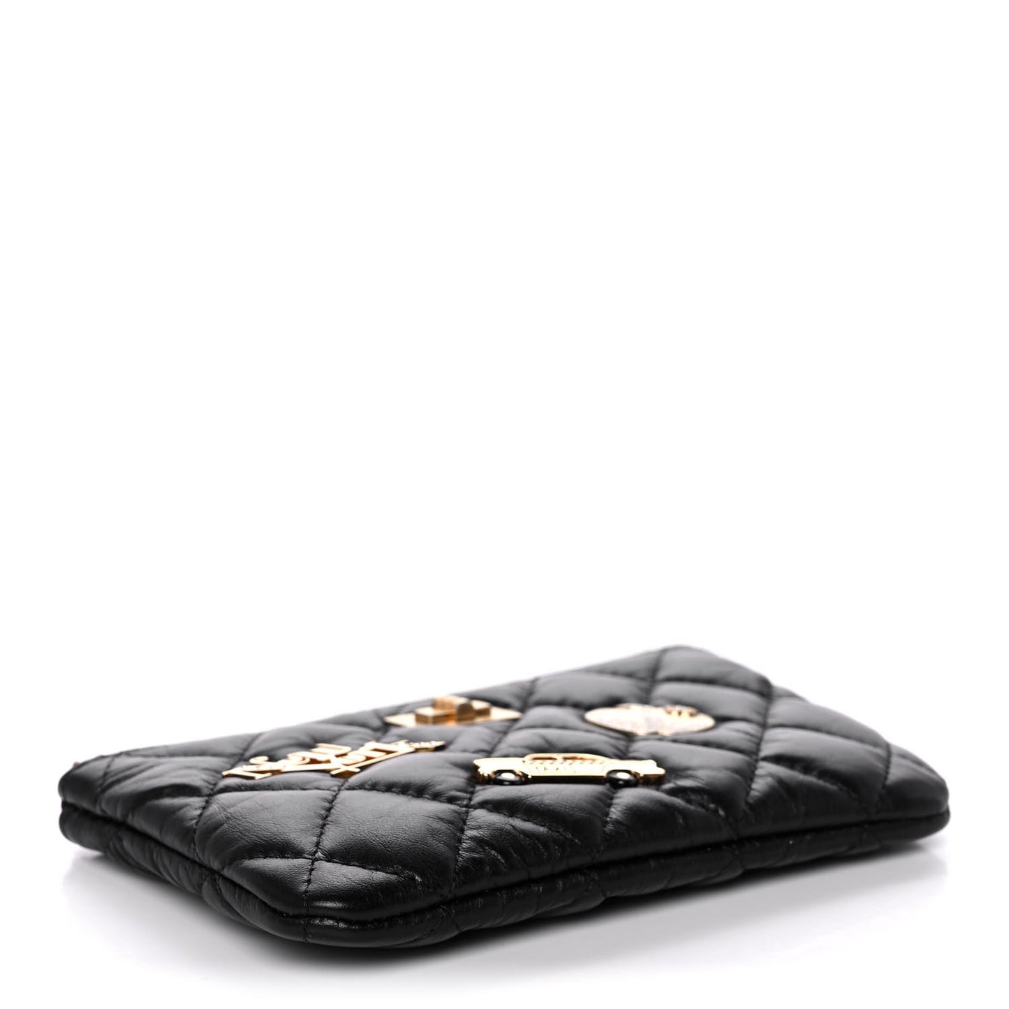 Aged Calfskin Quilted Small Lucky Charms Cosmetic Case Black